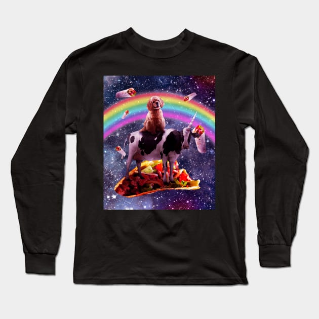 Space Dog Riding Cow Unicorn - Taco & Burrito Long Sleeve T-Shirt by Random Galaxy